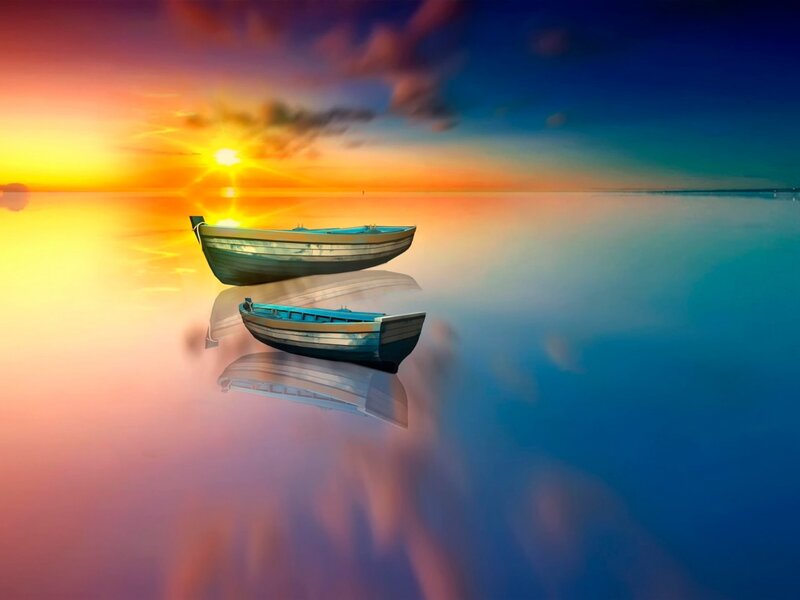 Two Boats on Water — Blue, Serene, Sunset