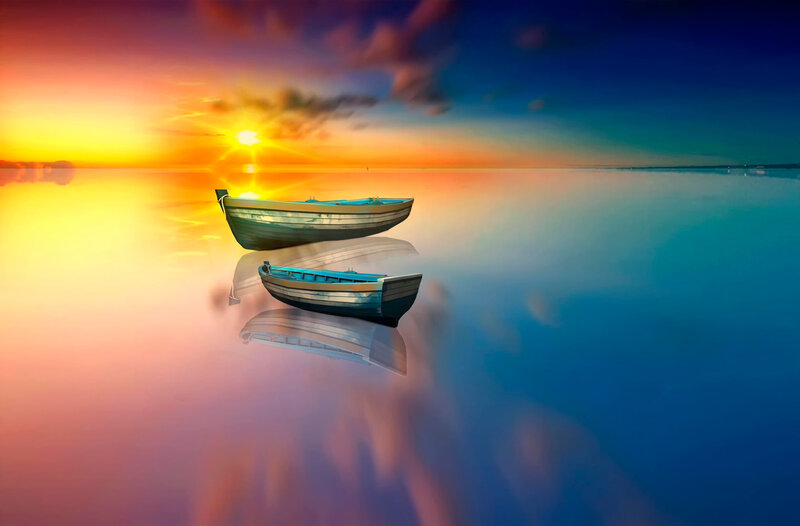 Two Boats on Water — Blue, Serene