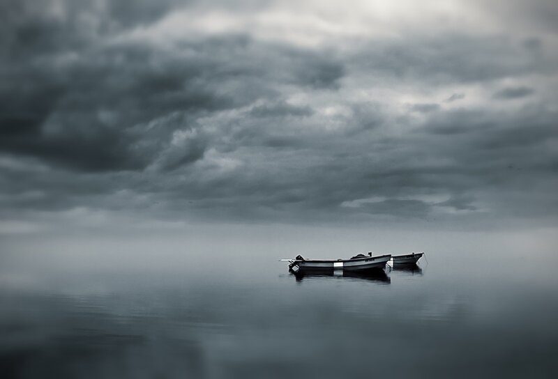 Two Boats on Water — Gray