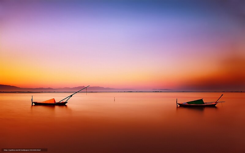 Two Boats on Water — Orange, Serene, Sunset