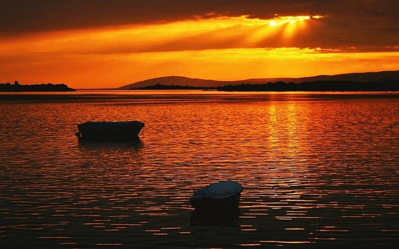 Two Boats on Water — Orange, Serene