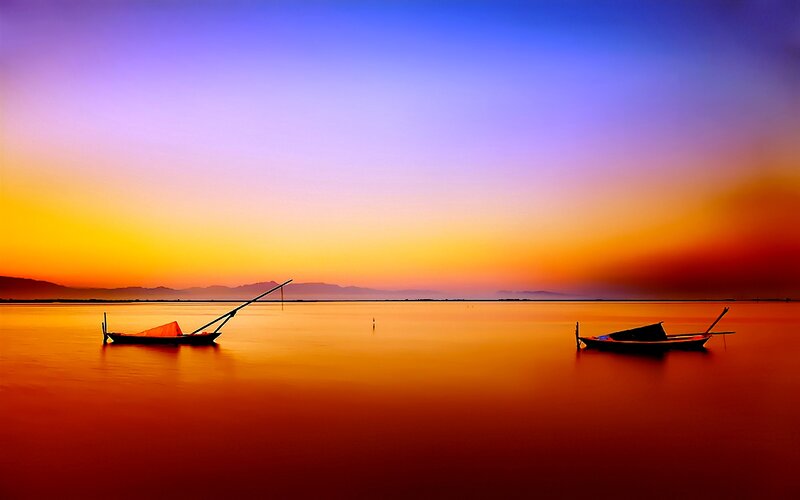 Two Boats on Water — Orange
