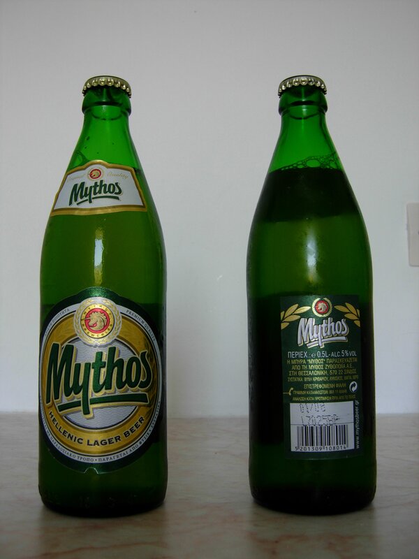 Two bottles of Mythos beer