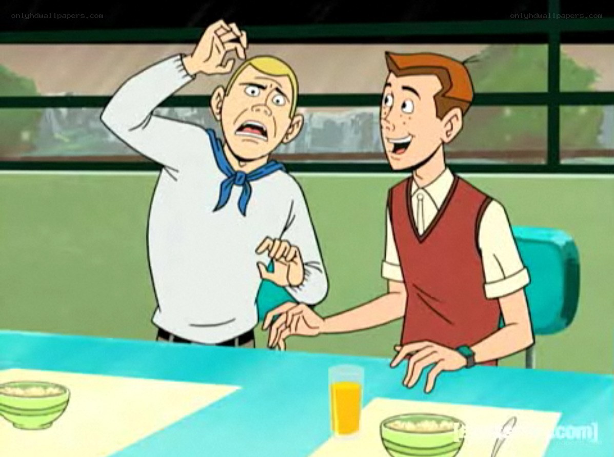 Two boys at a breakfast table