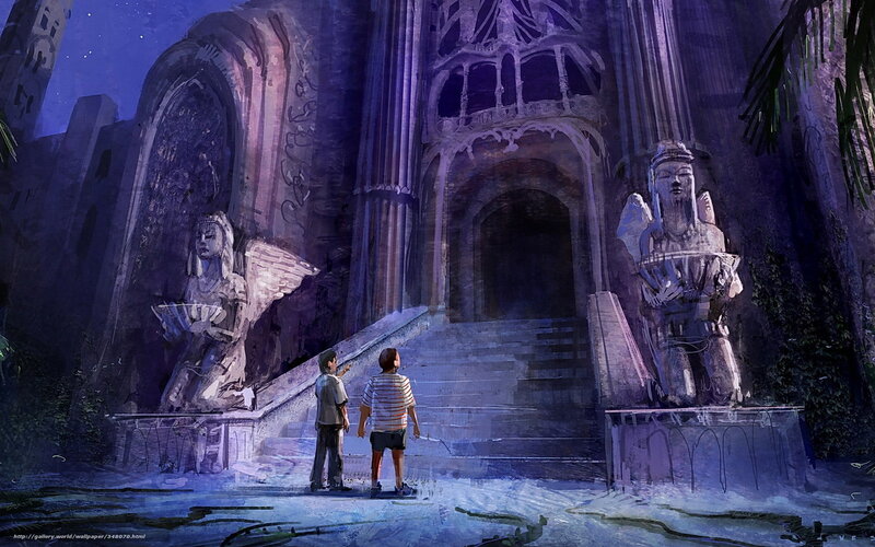 Two boys at ancient ruins