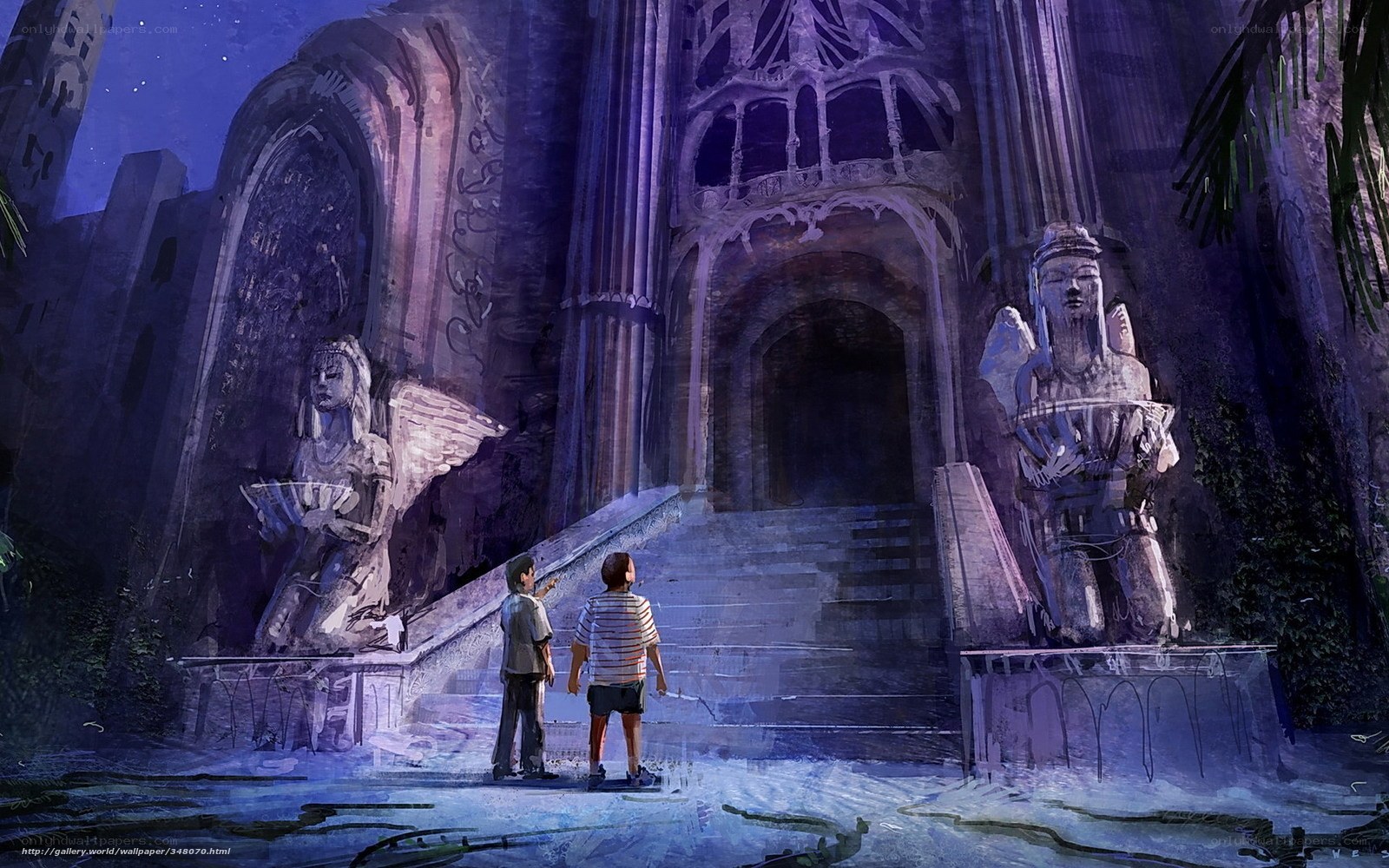 Two boys at ancient ruins