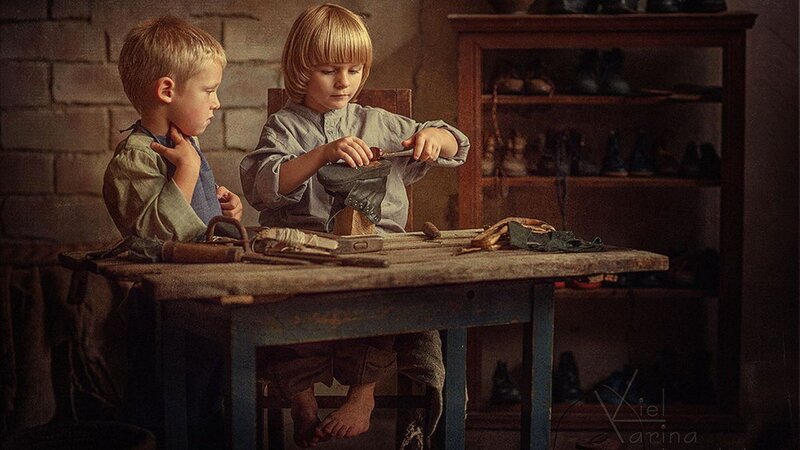 Two Boys at Shoemaker's Table