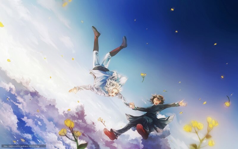 Two boys falling through the sky
