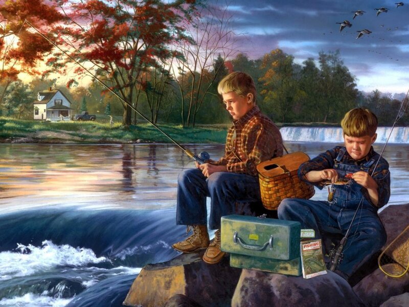 Two Boys Fishing — Blue