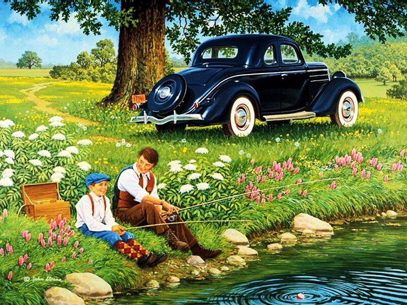 Two Boys Fishing — Green