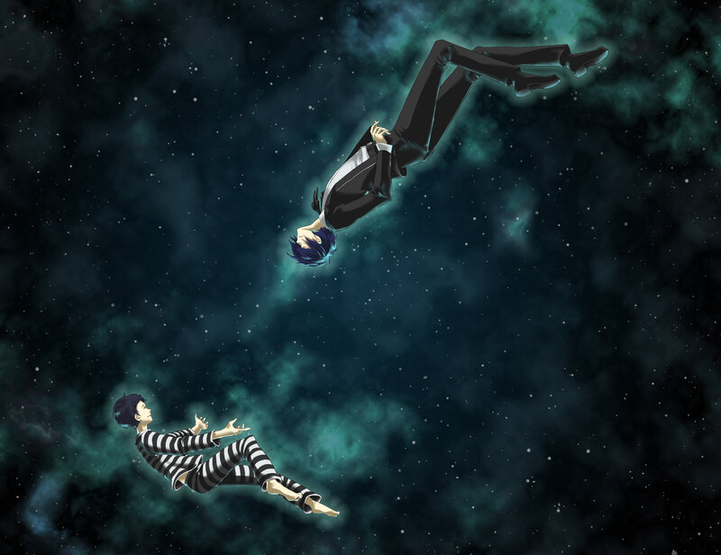 Two Boys Floating in Space