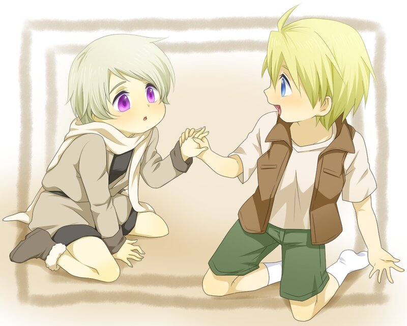Two Boys Holding Hands — Beige