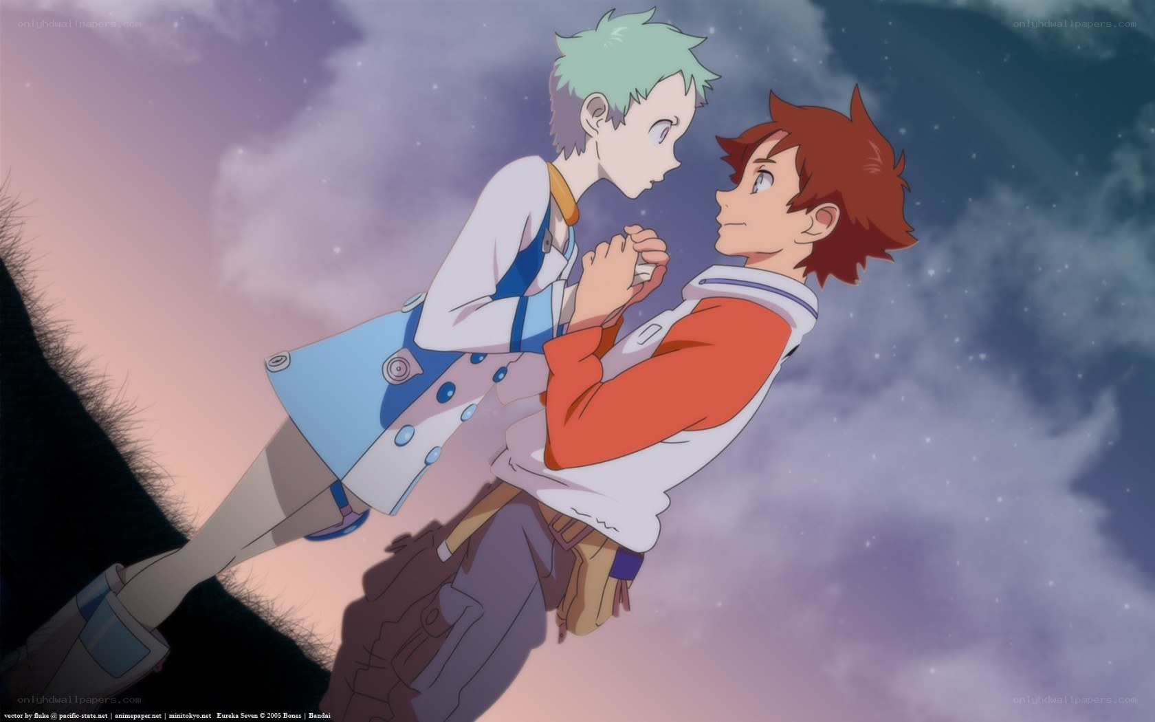 two boys holding hands in sky