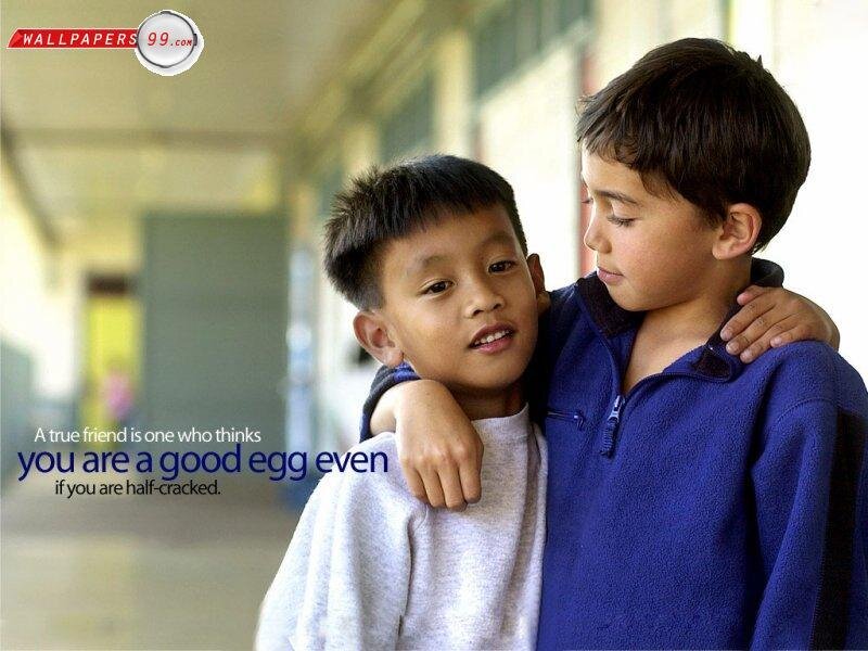 Two Boys Hugging — Blue