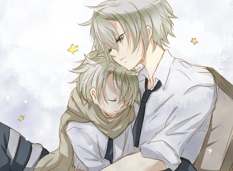 Two Boys Hugging — White