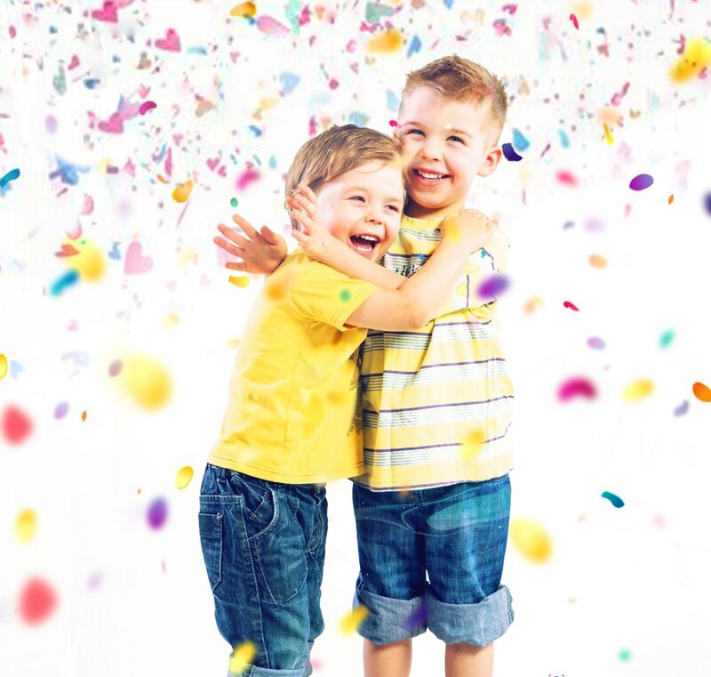 Two Boys Hugging — Yellow