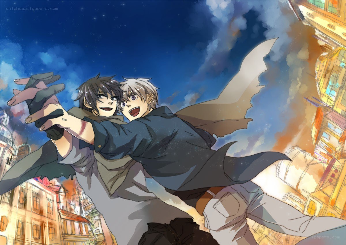 Two boys in a city explosion