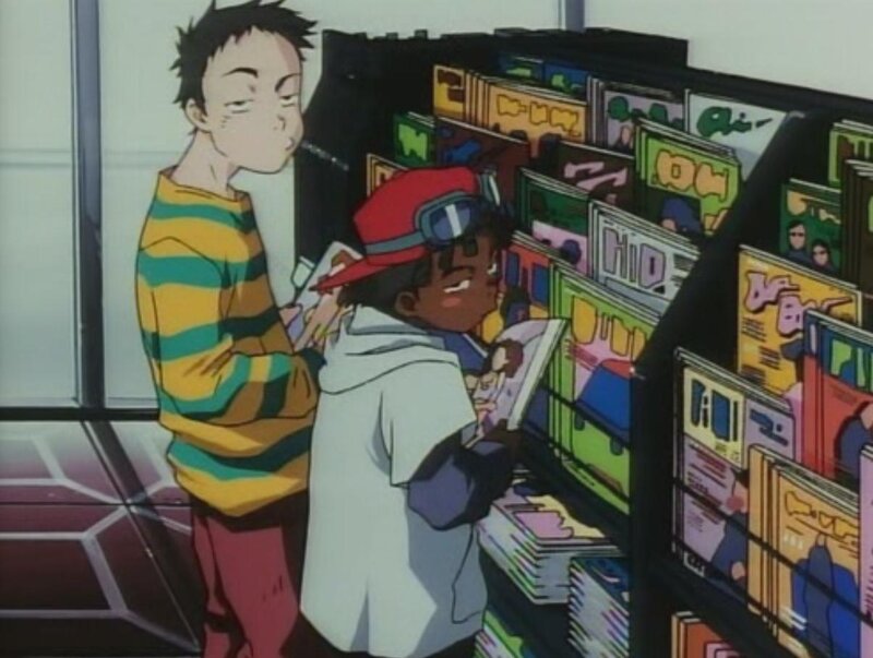 Two boys in a comic book store