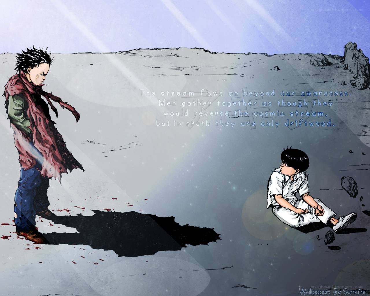 Two boys in a desolate landscape