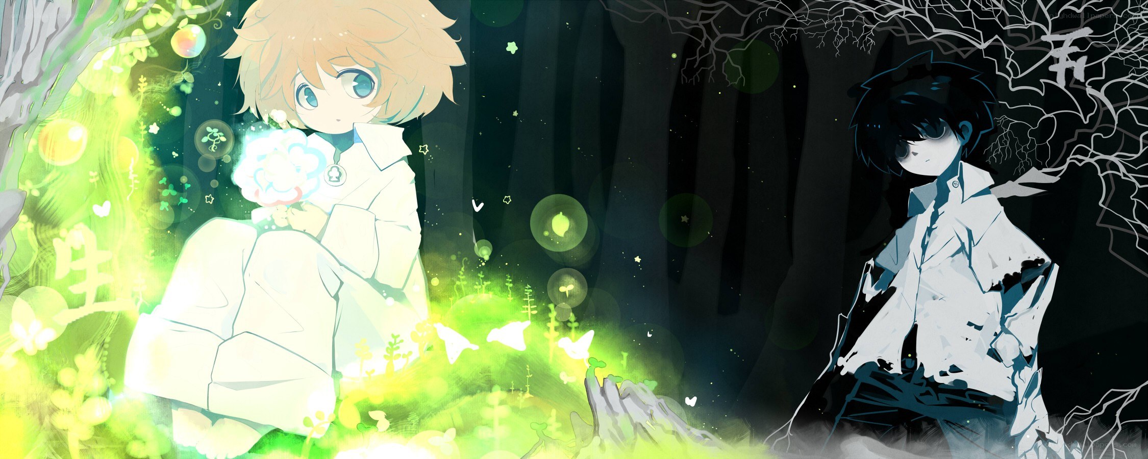Two boys in a magical forest