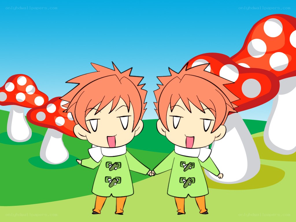 two boys in a mushroom field