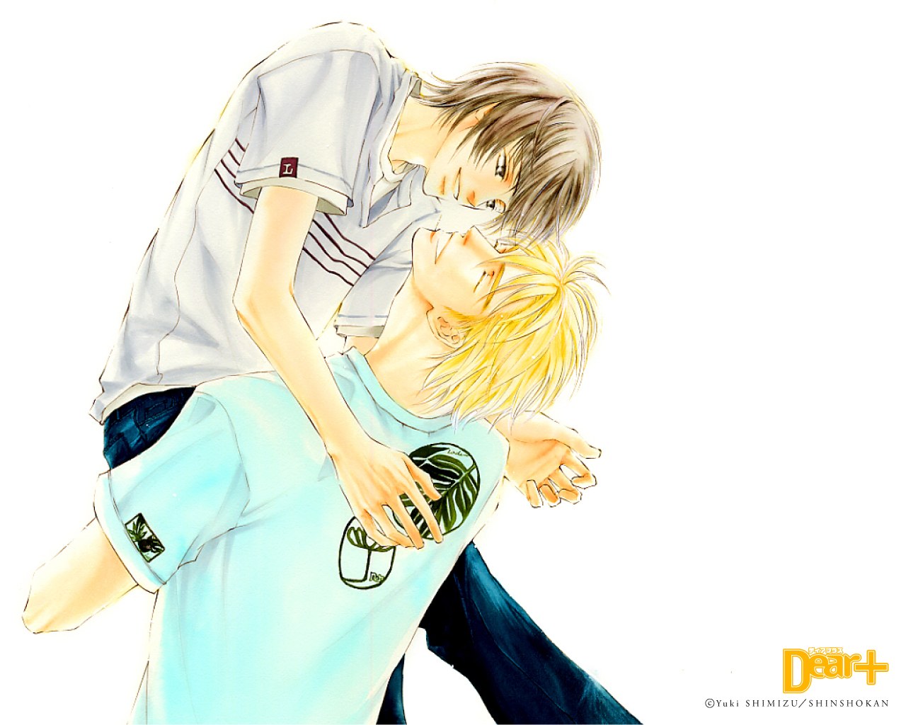 Two boys in a playful embrace