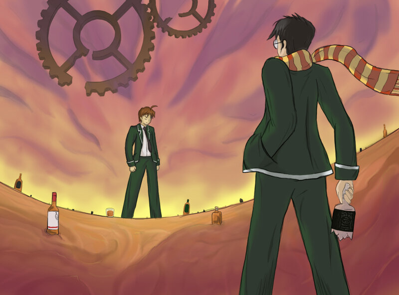 Two boys in a surreal landscape