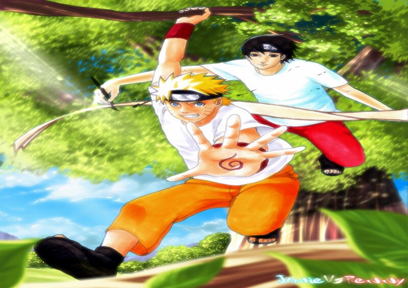 Two Boys in Action — Green