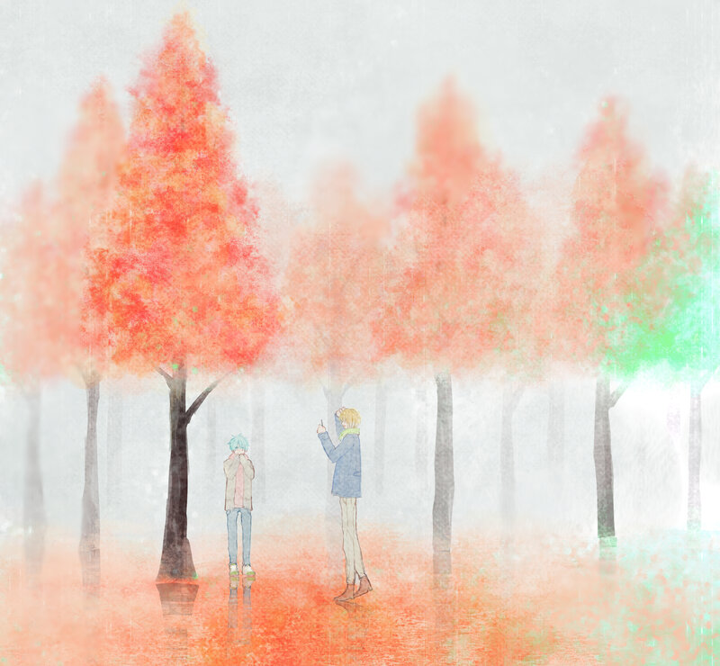 Two Boys in Autumn Forest