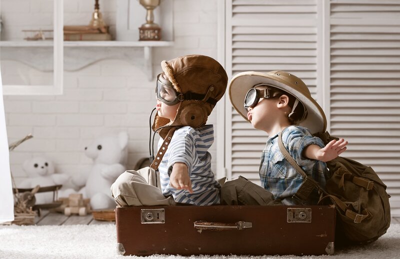 Two Boys in Aviator Hats