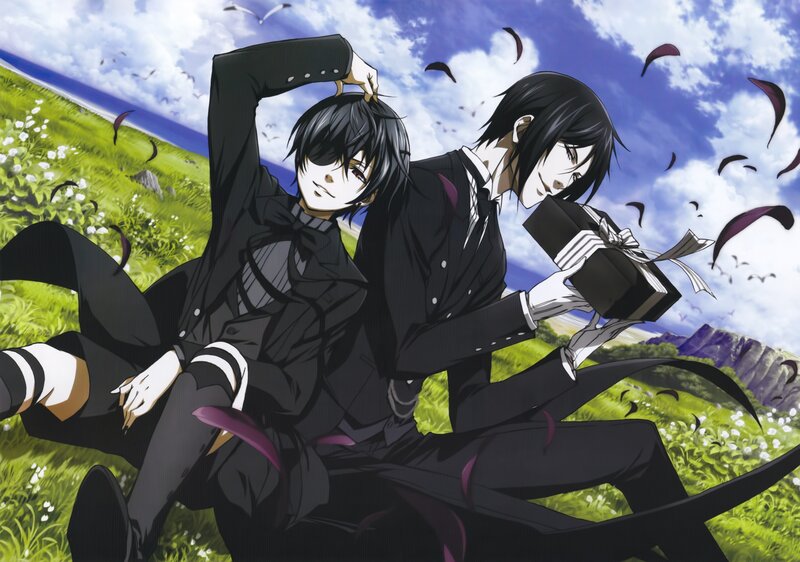two boys in black suits