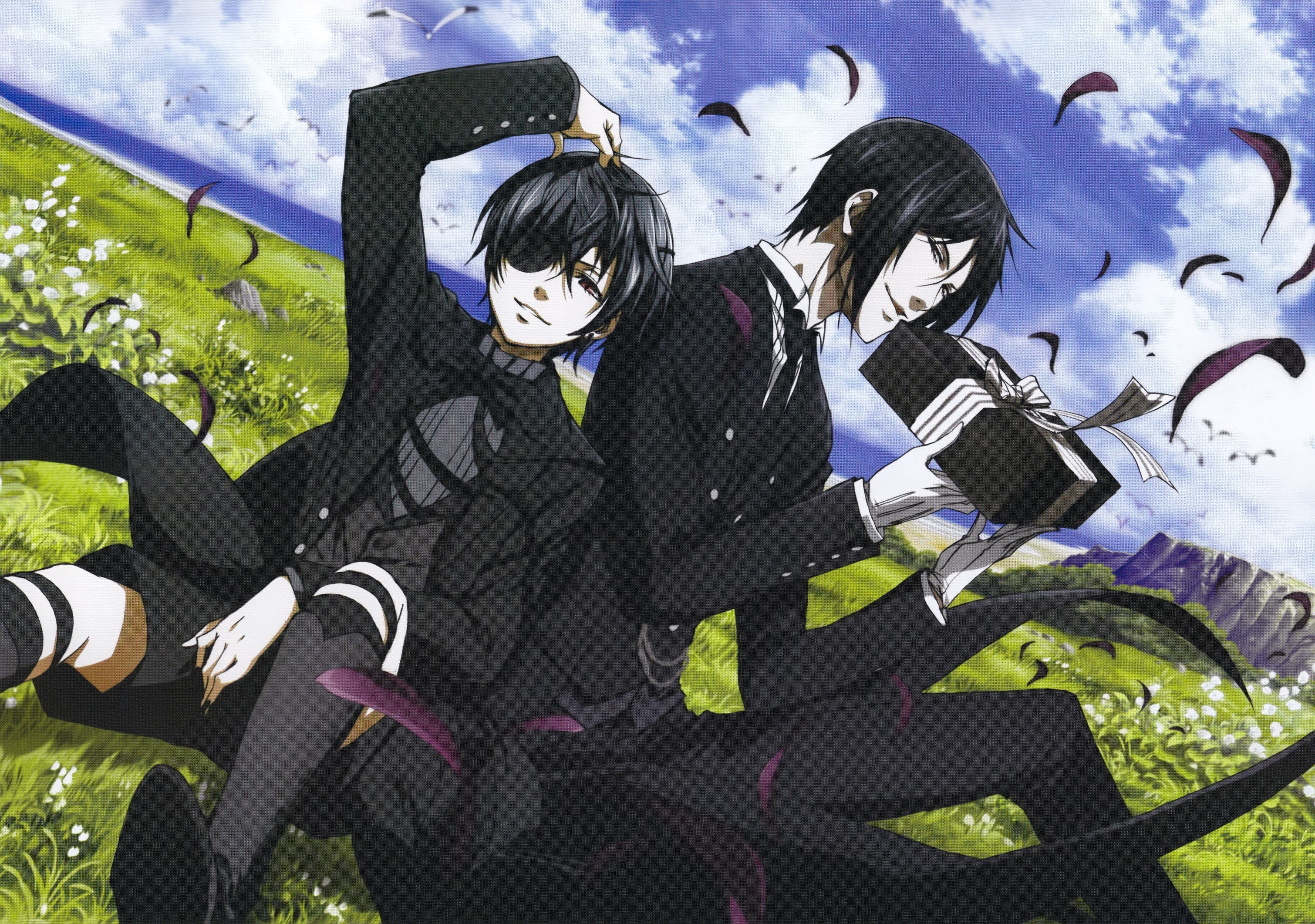 two boys in black suits