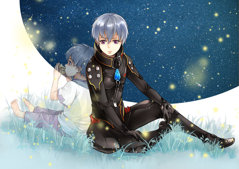 Two Boys in Grass — Blue, Serene