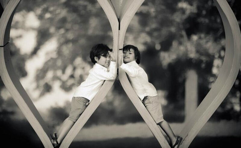 Two Boys in Heart Sculpture