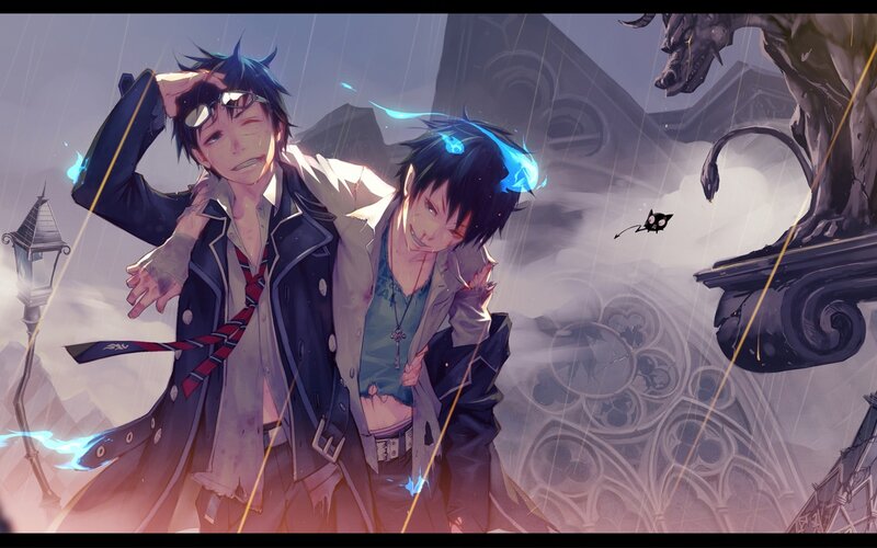 Two Boys in Rain — Blue, Dramatic