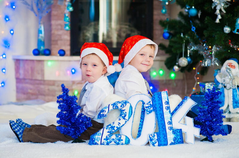 Two Boys in Santa Hats