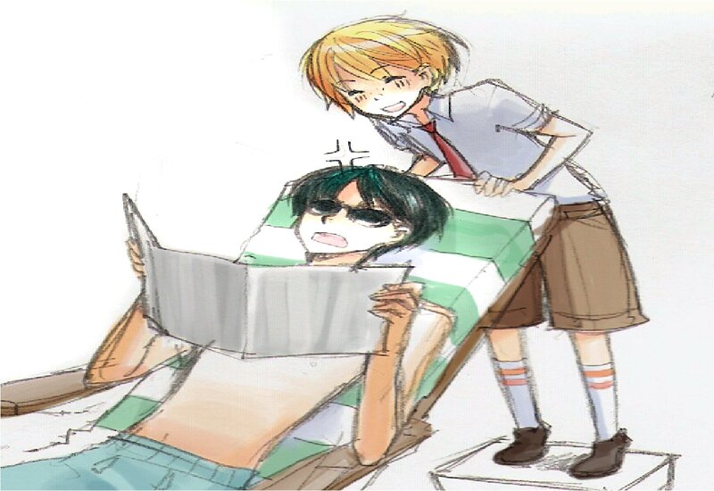 Two Boys in School Uniforms — Green, Playful, Manga