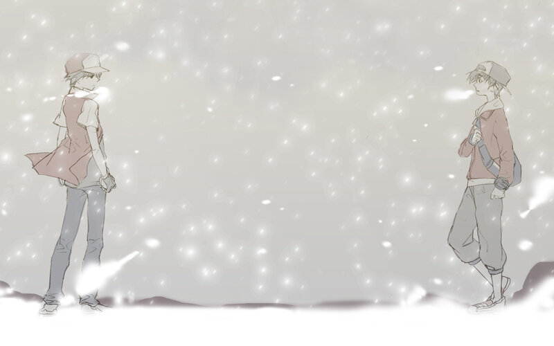 two boys in snowstorm