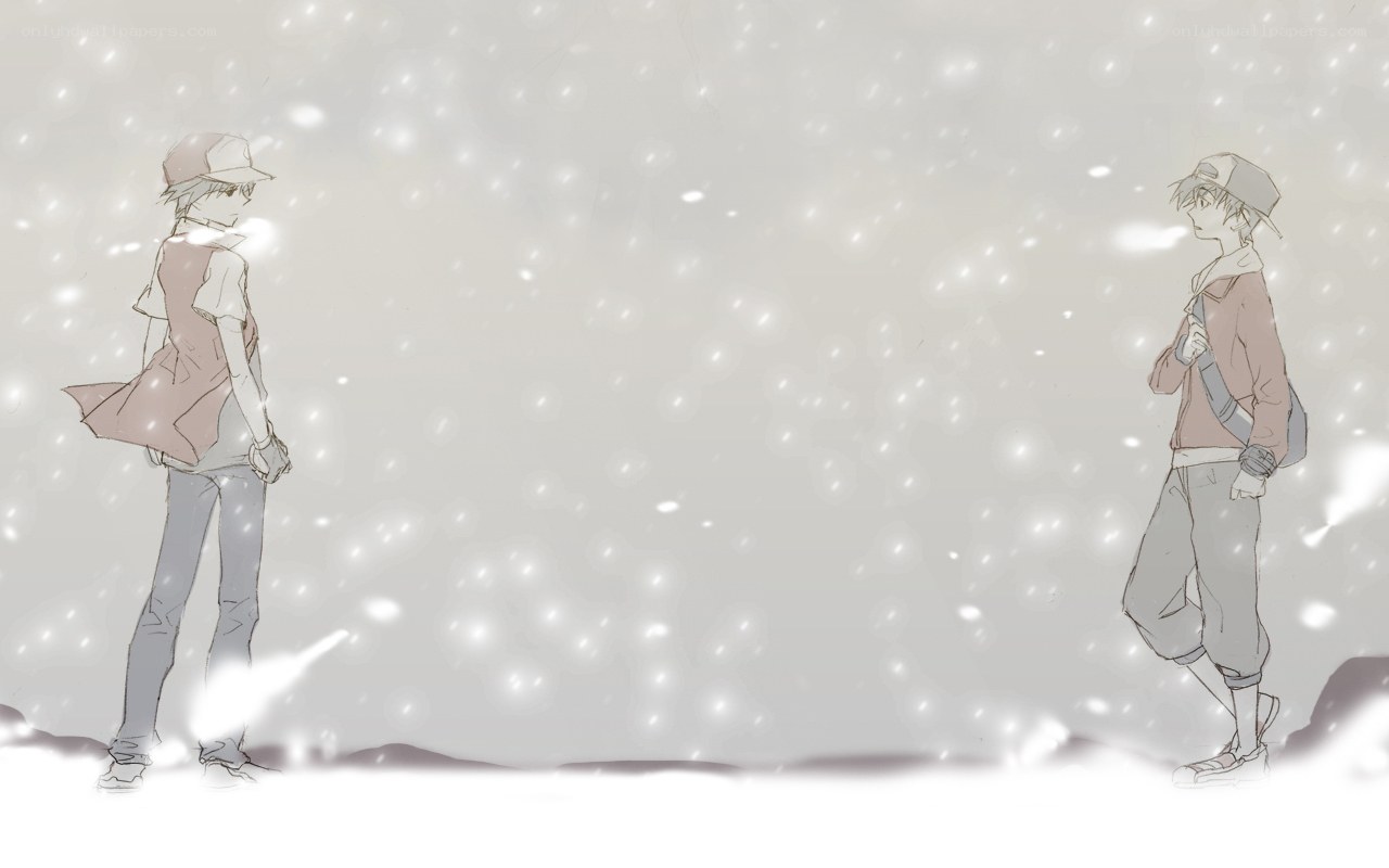two boys in snowstorm