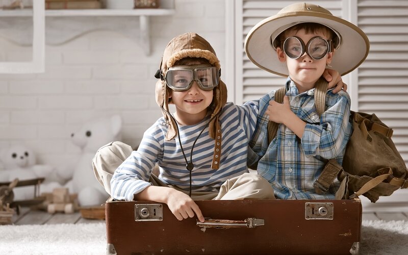 Two Boys in Suitcase — Brown