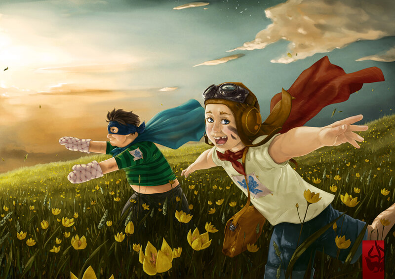 Two Boys in Superhero Costumes