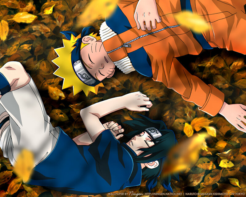 Two Boys Lying in Leaves — Orange