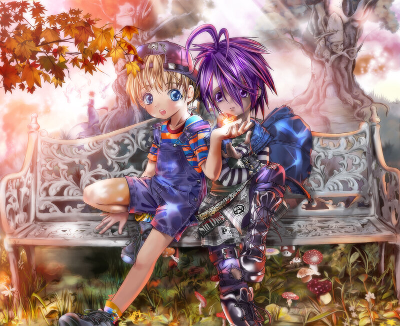 Two Boys on a Bench — Purple
