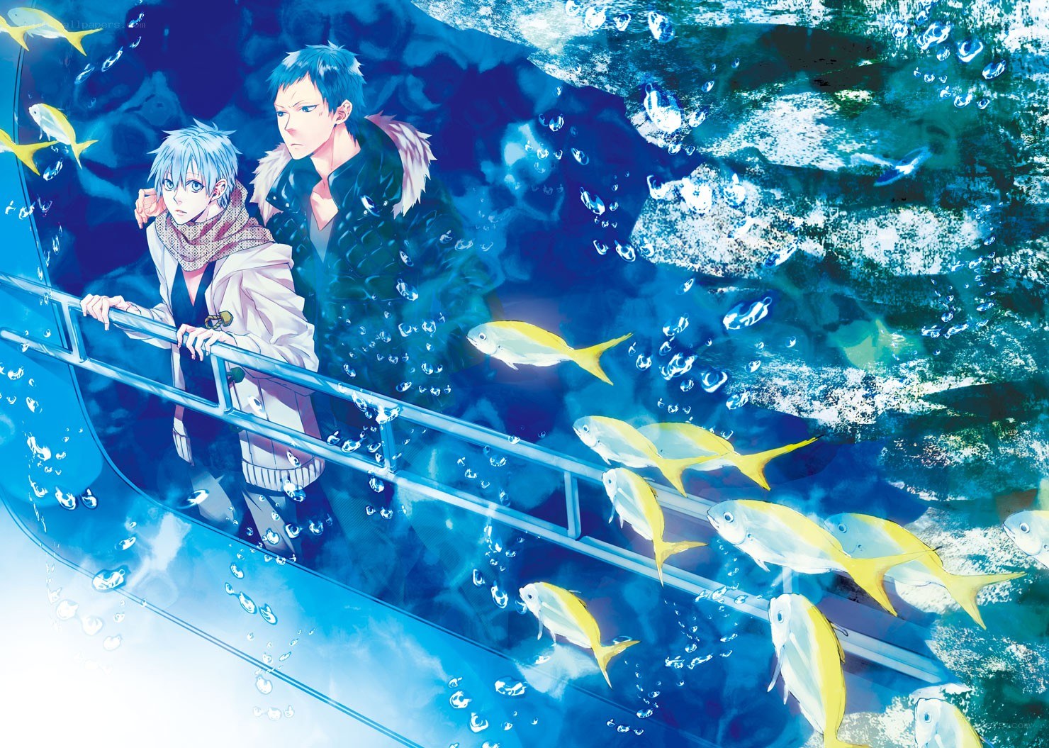 Two boys on a boat with fish