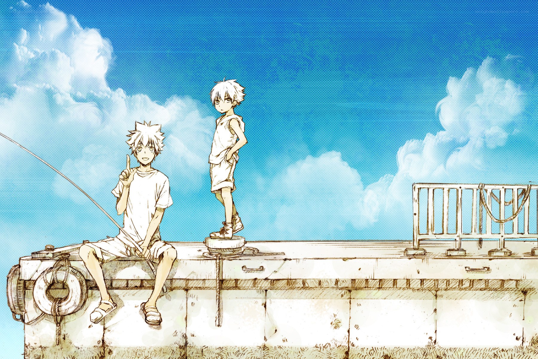 Two boys on a dock