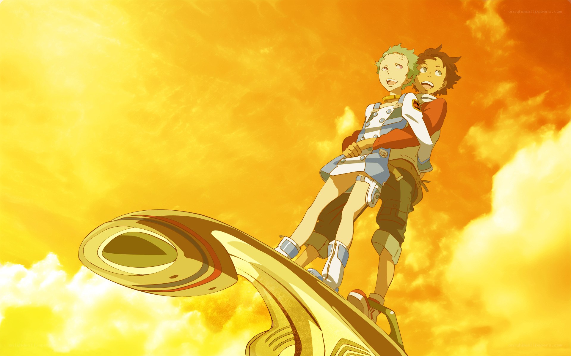 two boys on a golden craft