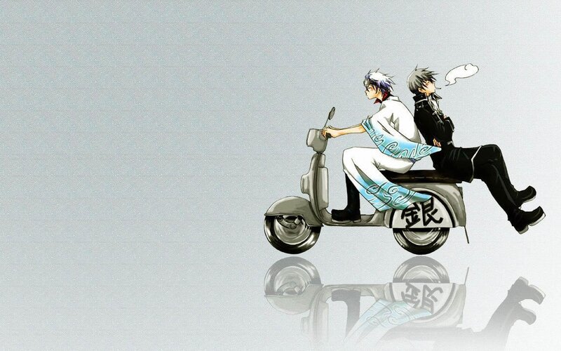 Two Boys on a Scooter — Gray