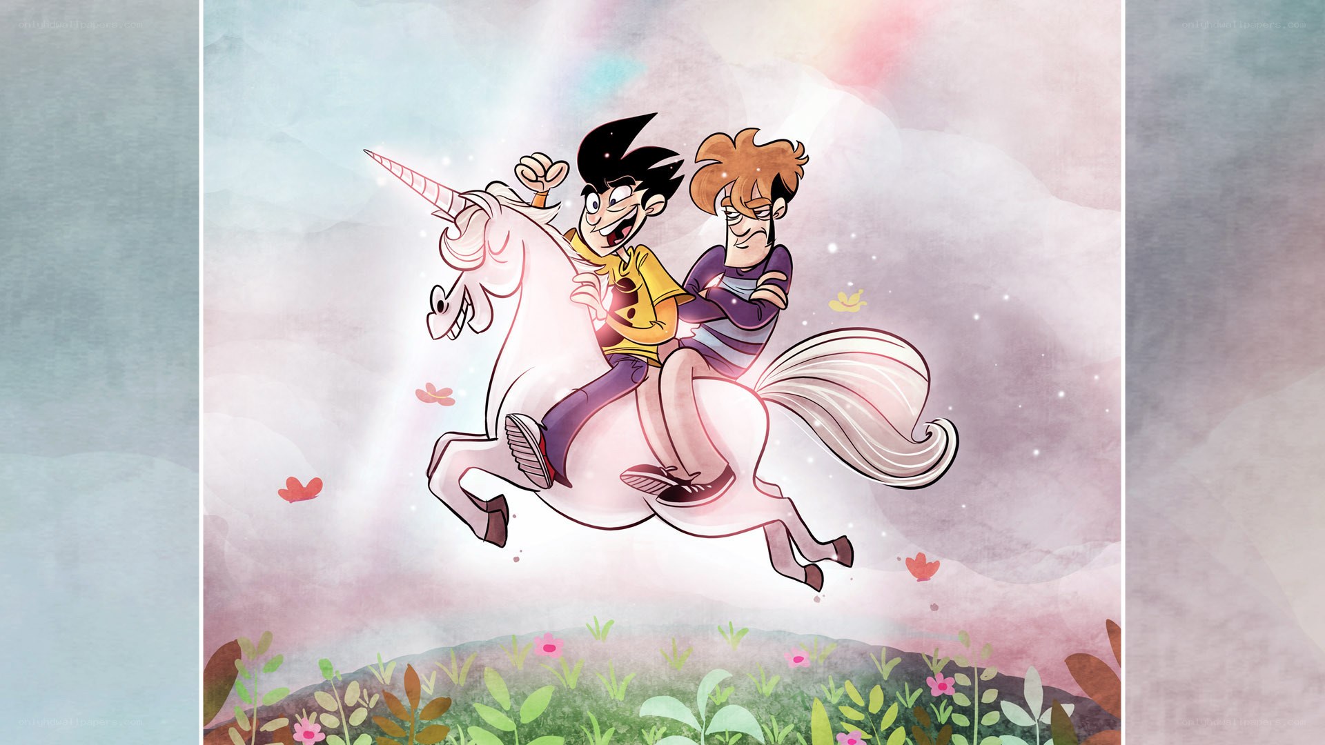 two boys on a unicorn