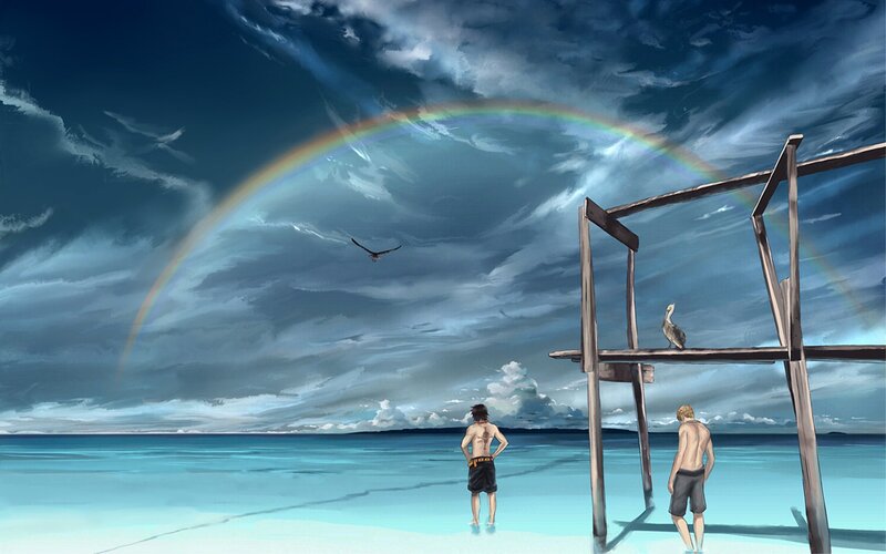 Two Boys on Beach — Blue, Dramatic, Afternoon