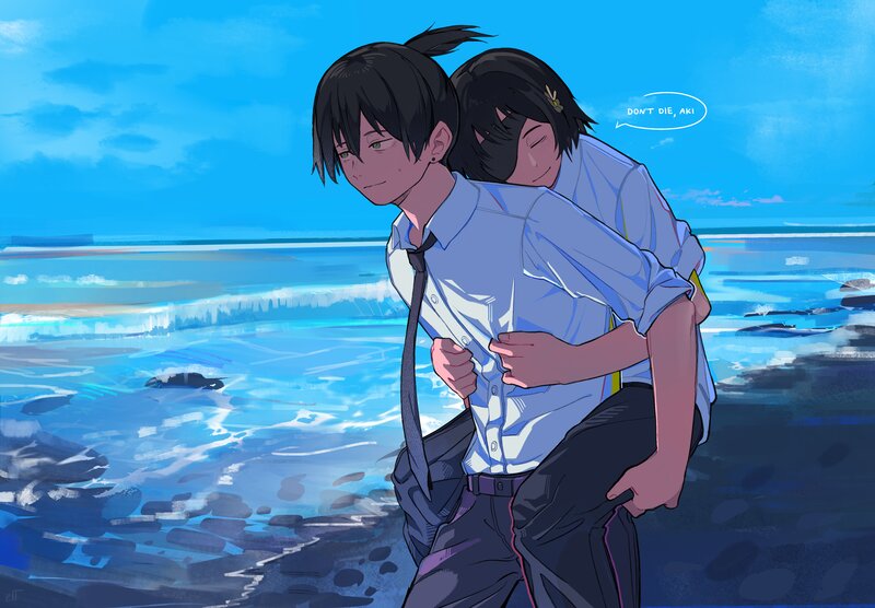 Two Boys on Beach — Blue, Dramatic
